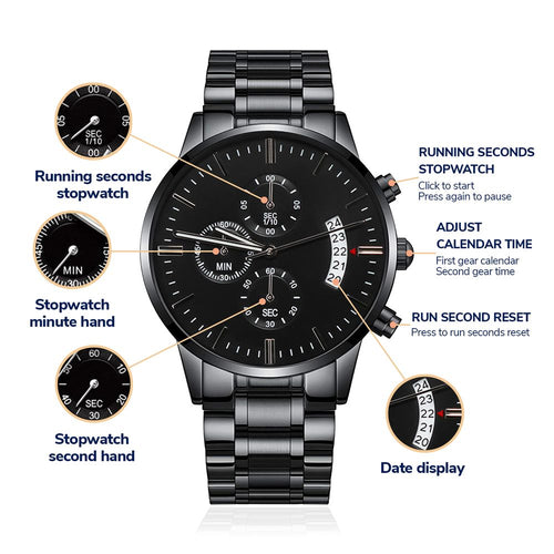 Buyer Customizable Engraved Black Chronograph Watch