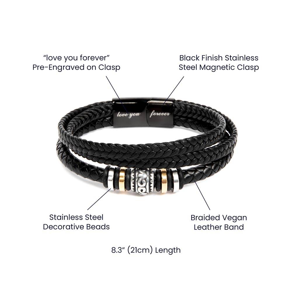 Vegan Leather & Stainless Steel Bracelet for Dad - you are the anchor