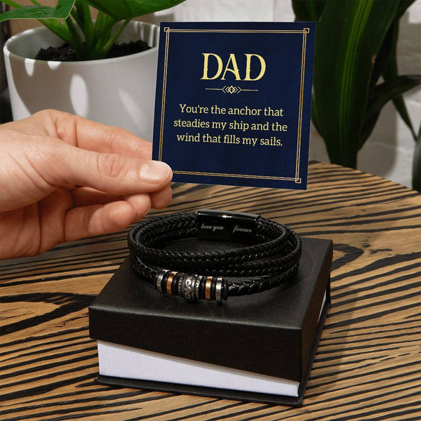 Vegan Leather & Stainless Steel Bracelet for Dad - you are the anchor