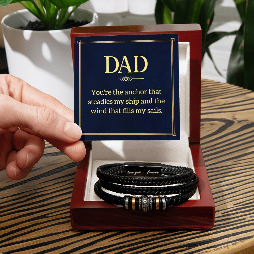 Vegan Leather & Stainless Steel Bracelet for Dad - you are the anchor