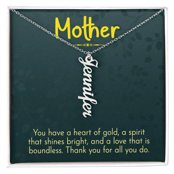 Multi Vertical Name Necklace for Mom- heart of gold