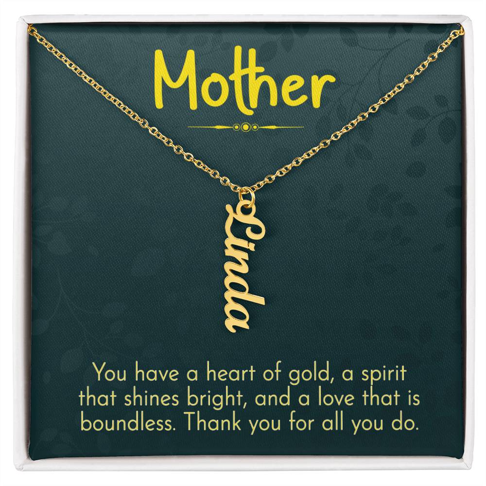 Multi Vertical Name Necklace for Mom- heart of gold